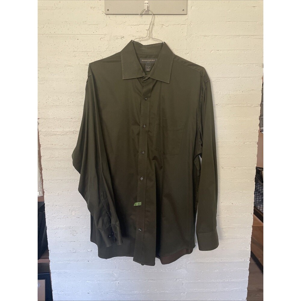 Banana Republic Men's Olive Green Cotton Dress Shirt, XL